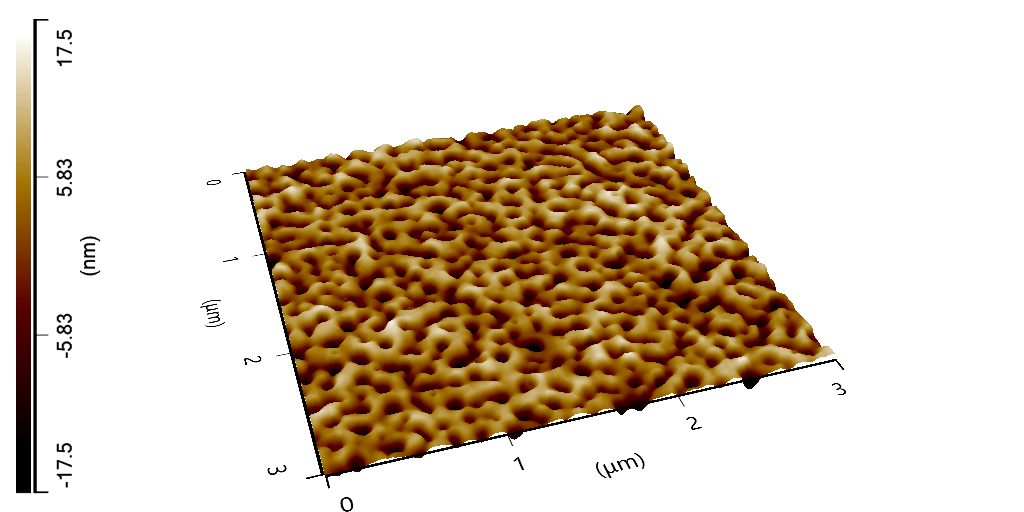 AFM image (3D height) of 15% PBG + 85% PLA, from UGA New Materials Institute.