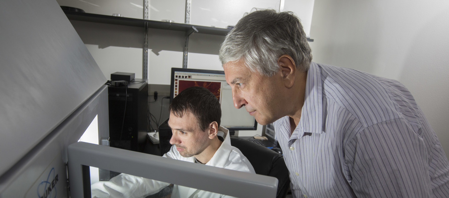 Sergiy Minko, right, is the Georgia Power Professor of Fiber and Polymer Science at the University of Georgia.