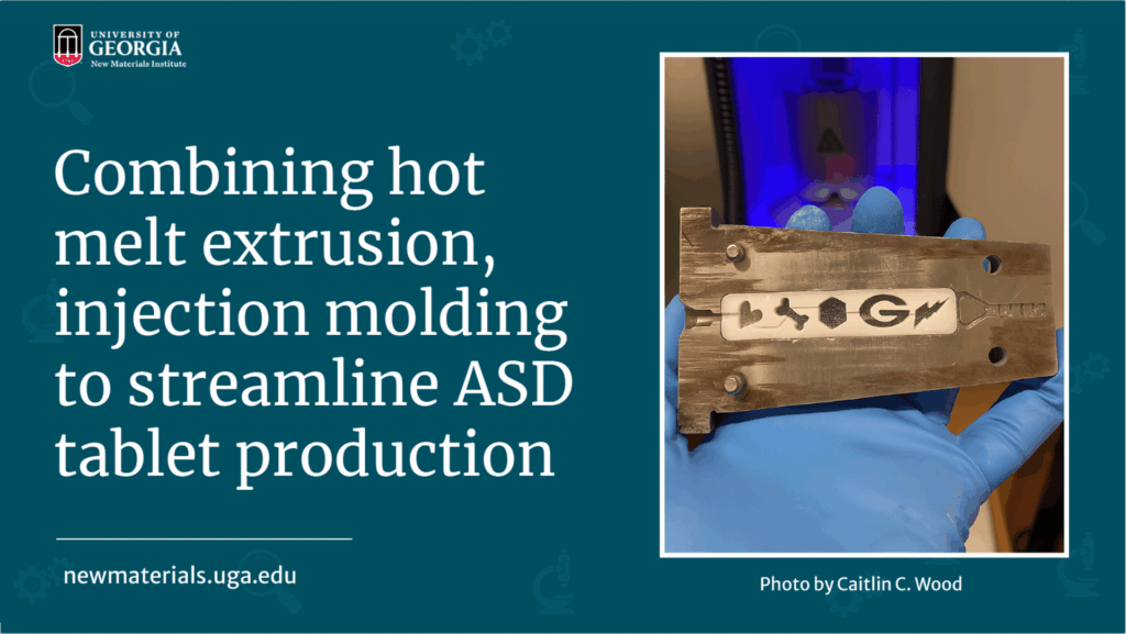 The stereolithography (SLA) 3D printed insert used to produce tablets of various geometries using injection molding for this project. Photo by Caitlin C. Wood
